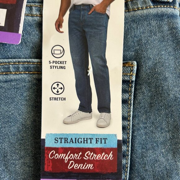 NWT Izod Mens Straight Leg Comfort Stretch Denim Jeans 30x30 Med Wash - Picture 1 of 3